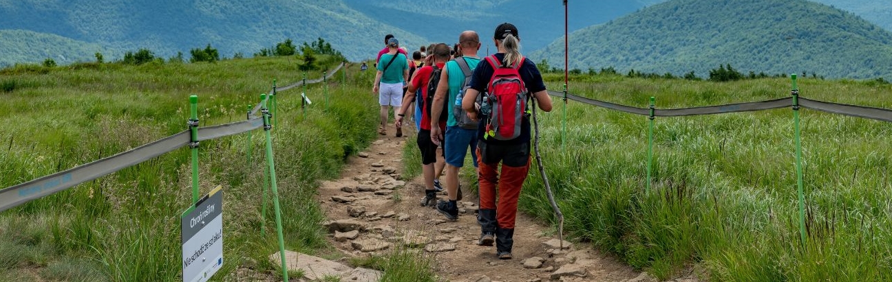 Grupa turystów na górskiej ścieżce