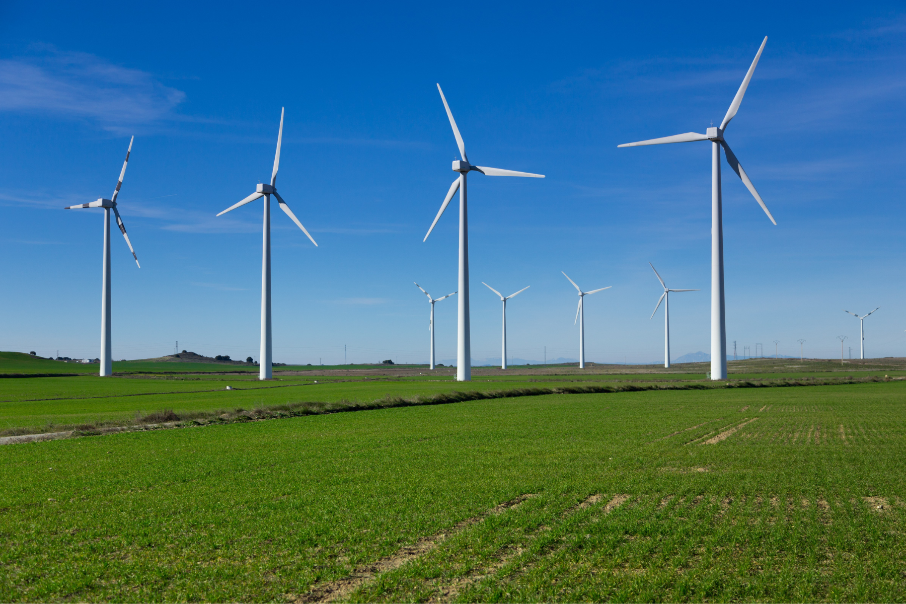 Zdjęcie wiatraków na farmie wiatrowej