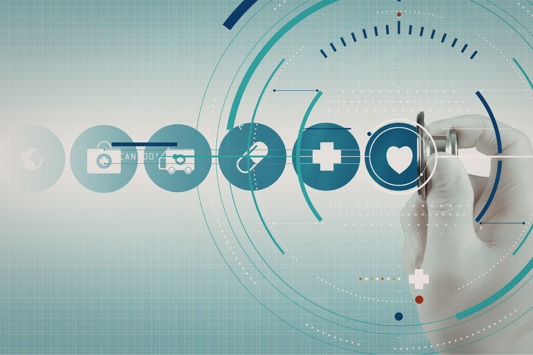 Grafika z hologramem cyfrowych ikon w obszarze ochrony zdrowia