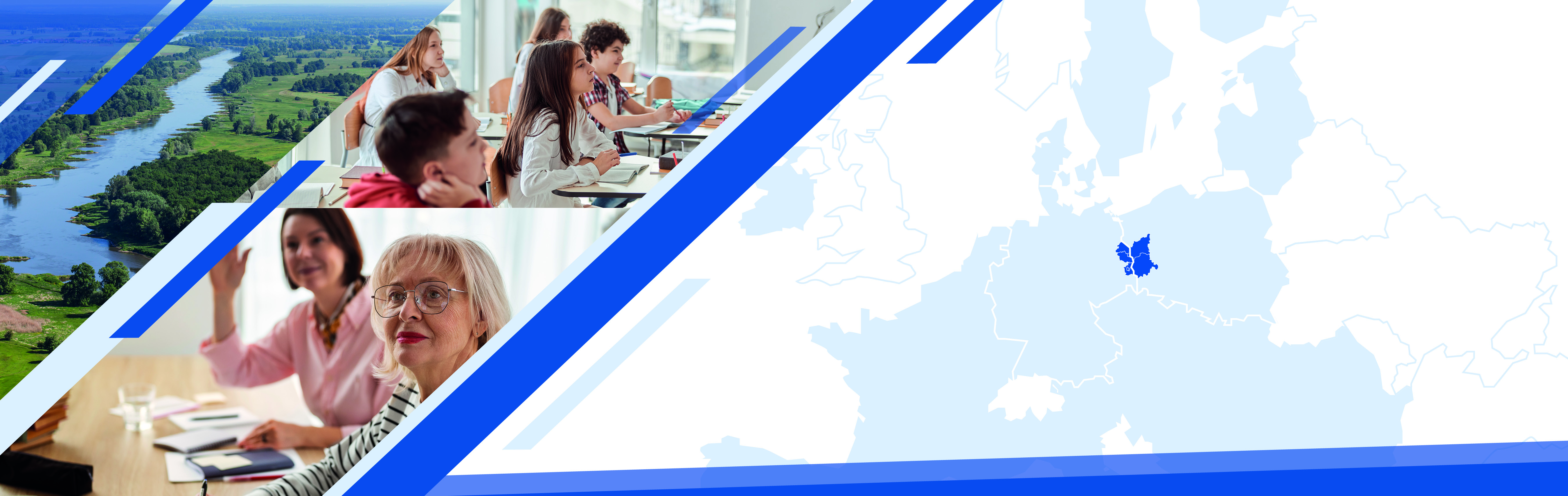 Kolaż zdjęć i mapa z oznaczonym obszarem programu